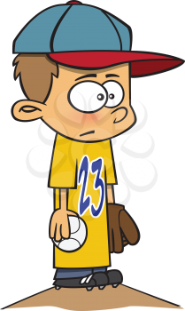 Royalty Free Clipart Image of a Little Ball Player in a Big Jersey