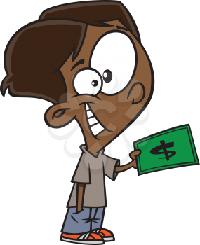 Royalty Free Clipart Image of a Boy With a Bill in His Hand
