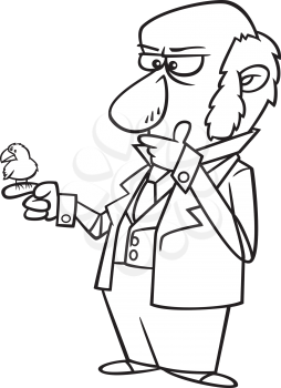 Royalty Free Clipart Image of a Man Looking at a Bird on His Finger