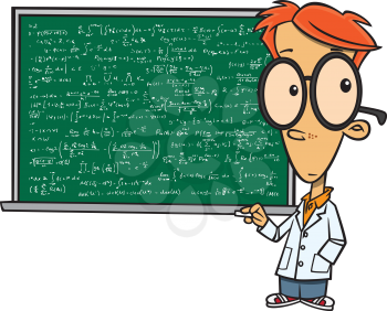 Royalty Free Clipart Image of a Young Genius at a Blackboard
