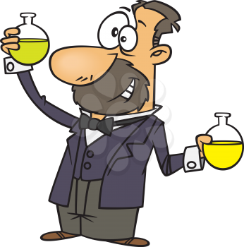 Royalty Free Clipart Image of a Man Holding Beakers