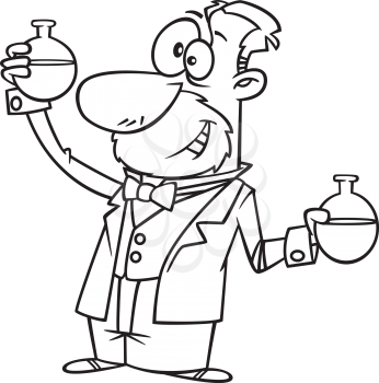 Royalty Free Clipart Image of a Man With Two Beakers