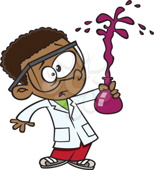 Royalty Free Clipart Image of a Child Holding a Beaker of Exploding Liquid