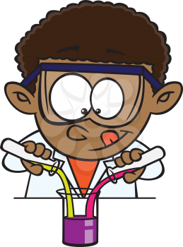 Royalty Free Clipart Image of a Little Scientist Mixing Chemicals