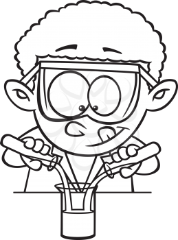 Royalty Free Clipart Image of a Little Scientist Mixing Chemicals