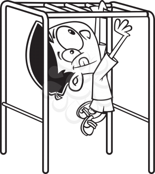 Royalty Free Clipart Image of a Little Boy Playing on Monkey Bars
