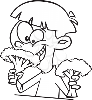 Royalty Free Clipart Image of a Boy Eating Broccoli