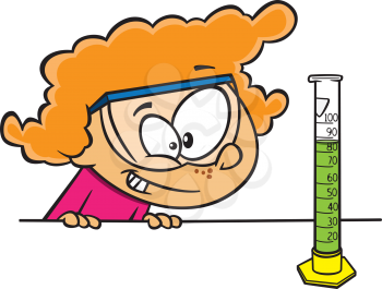 Royalty Free Clipart Image of a Little Girl Looking at a Cylinder