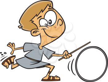 Royalty Free Clipart Image of a Roman Boy Spinning a Wheel