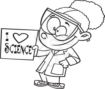 Royalty Free Clipart Image of a Girl Holding an I Love Science Poster