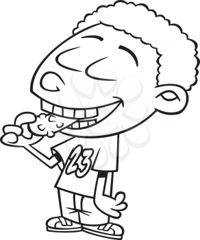 Royalty Free Clipart Image of a Boy Eating a Pickle