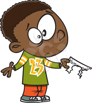Royalty Free Clipart Image of a Boy With Chewed Homework