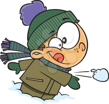 Royalty Free Clipart Image of a Little Boy Throwing Snowballs