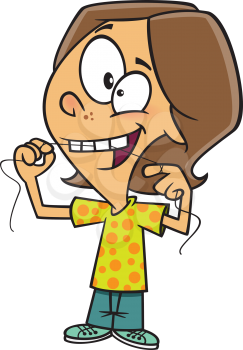 Royalty Free Clipart Image of a Girl Flossing Her Teeth