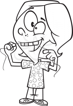 Royalty Free Clipart Image of a Girl Flossing