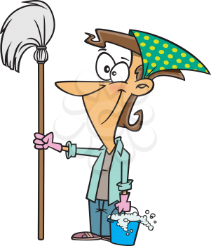 Royalty Free Clipart Image of a Woman With a Mop and Pail