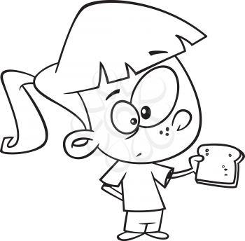 Royalty Free Clipart Image of a Girl Looking at a Slice of Bread