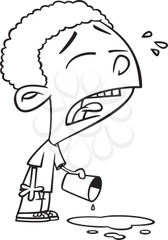Royalty Free Clipart Image of a Boy Crying Over Spilled Milk