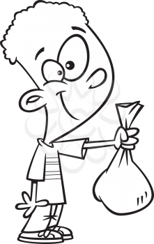 Royalty Free Clipart Image of a Boy Holding a Bag