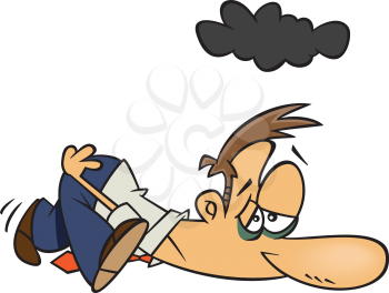 Royalty Free Clipart Image of a Tired Man Walking With His Nose to the Ground