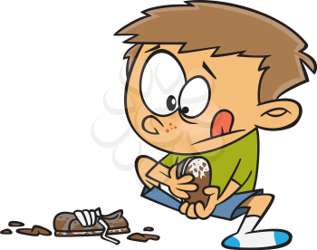 Royalty Free Clipart Image of a Child Removing Muddy Shoes