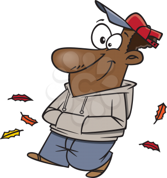 Royalty Free Clipart Image of a Man Going for an Autumn Stroll 