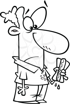 Royalty Free Clipart Image of an Elderly Man Holding a Hot Dog