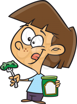 Royalty Free Clipart Image of a Girl Eating a Pickle