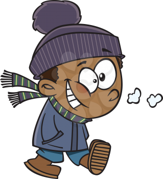 Royalty Free Clipart Image of a Boy Walking on a Winter Day