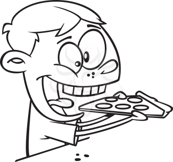 Royalty Free Clipart Image of a Boy Eating Pizza