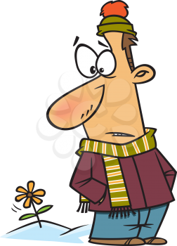 Royalty Free Clipart Image of a Man Looking at a Flower