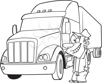 Royalty Free Clipart Image of a Trucker and a Truck