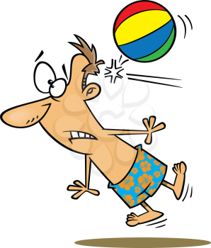 Royalty Free Clipart Image of a Man Getting Hit in the Head With a Beach Ball