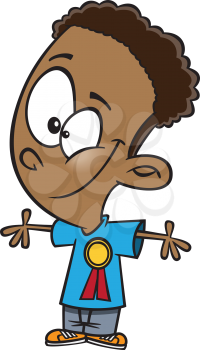Royalty Free Clipart Image of a Boy with an Award Ribbon