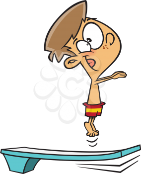 Royalty Free Clipart Image of a Boy Jumping on a Diving Board