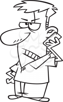 Royalty Free Clipart Image of a Man On the Phone with a Telemarketer