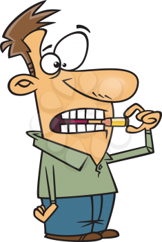 Royalty Free Clipart Image of a Man Biting a Bullet