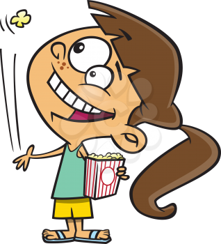 Royalty Free Clipart Image of a Girl Eating Popcorn