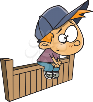 Royalty Free Clipart Image of a Boy on a Fence