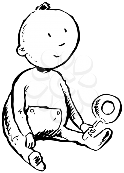 Royalty Free Clipart Image of a Baby With a Toy