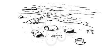 Royalty Free Clipart Image of Trash on a Beach