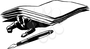 Royalty Free Clipart Image of a Man Buried Under Paperwork
