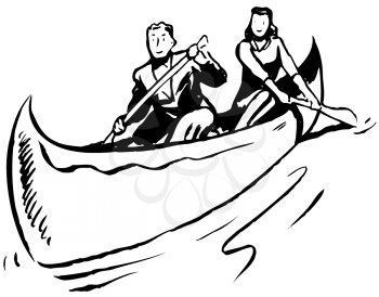 Royalty Free Clipart Image of Two People in a Canoe