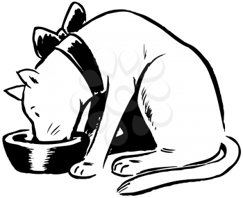Royalty Free Clipart Image of a Cat Eating