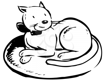 Royalty Free Clipart Image of a Cat Lying on a Rug