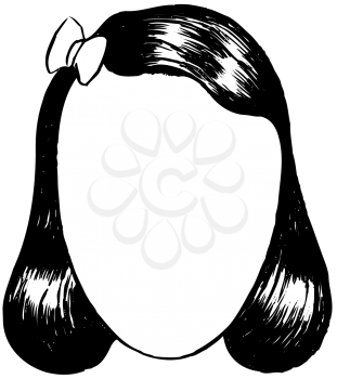 Royalty Free Clipart Image of a Blank Face for a Woman With a Pageboy and a Ribbon