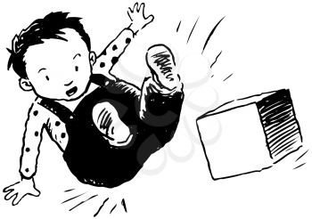 Royalty Free Clipart Image of a Child Falling Off a Box