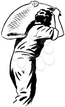 Royalty Free Clipart Image of a Man Carrying a Flour Sack