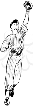 Royalty Free Clipart Image of a Baseball Player Catching a Fly Ball