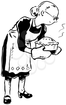 Royalty Free Clipart Image of Grandma and Her Pie